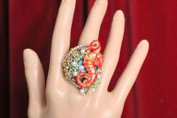 SOLD! 5037 Genuine Huge Solar Quartz Sea Horse Cocktail Adjustable Ring