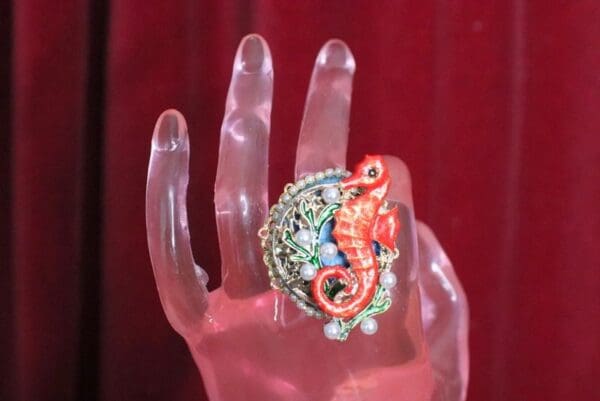 SOLD! 5037 Genuine Huge Solar Quartz Sea Horse Cocktail Adjustable Ring - Image 8