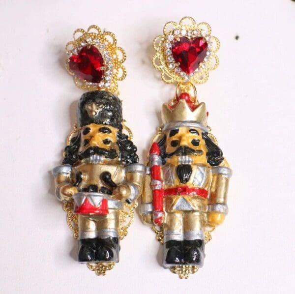SOLD! 5038 Baroque Hand Painted Nutcracker Earrings Studs - Image 8