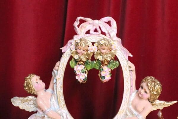 SOLD! 5060 Baroque Hand Painted Roses Sleeping Cherubs Angels Earrings Studs - Image 2