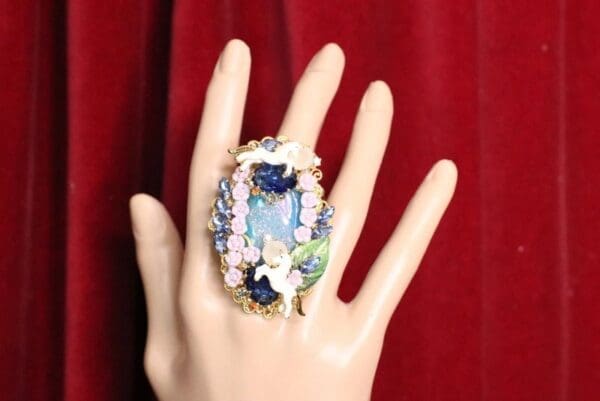 SOLD! 5065 Genuine Huge Aura Titanium Unicorns Cocktail Adjustable Ring - Image 4