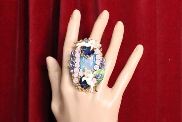 SOLD! 5065 Genuine Huge Aura Titanium Unicorns Cocktail Adjustable Ring - Image 3