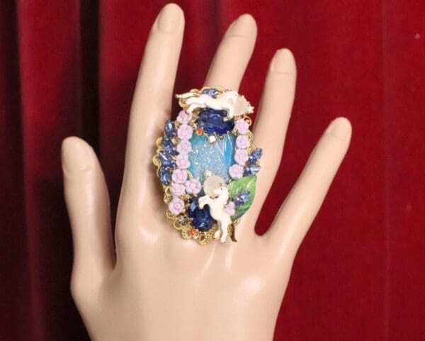 SOLD! 5065 Genuine Huge Aura Titanium Unicorns Cocktail Adjustable Ring - Image 6