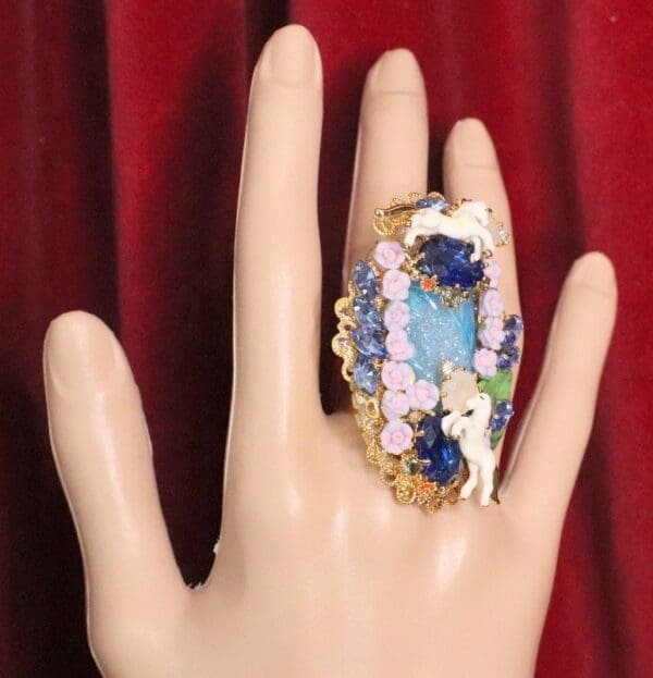 SOLD! 5065 Genuine Huge Aura Titanium Unicorns Cocktail Adjustable Ring - Image 7