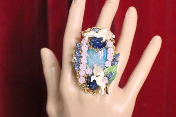 SOLD! 5065 Genuine Huge Aura Titanium Unicorns Cocktail Adjustable Ring - Image 8