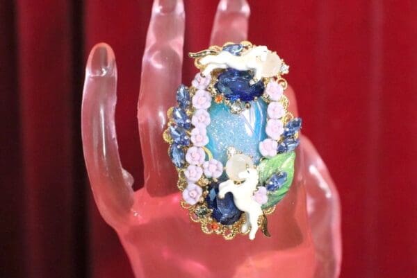 SOLD! 5065 Genuine Huge Aura Titanium Unicorns Cocktail Adjustable Ring - Image 9