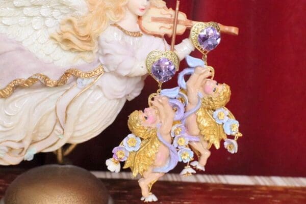 SOLD! 5070 Faced Cherubs Angels Lavender Earrings Studs