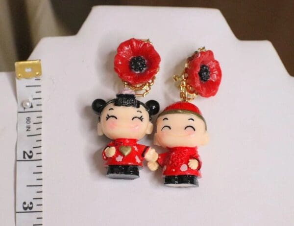 SOLD! 5095 Chinese NY Kids Dolls Adorable Irregular Poppy Earrings Studs - Image 7