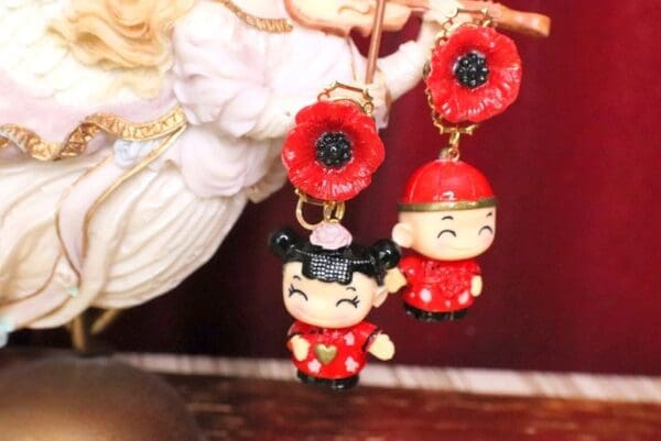 SOLD! 5095 Chinese NY Kids Dolls Adorable Irregular Poppy Earrings Studs