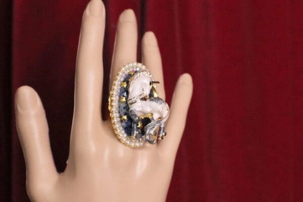 SOLD! 5102 Genuine Huge Sanora Chrysocolla Unicorn Cocktail Adjustable Ring - Image 4