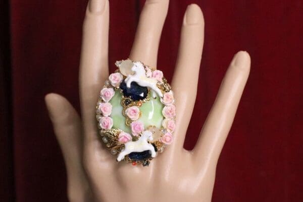 SOLD! 5114 Genuine Huge Sulemani Agate Unicorn Cocktail Adjustable Ring - Image 5