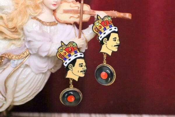 SOLD! 5114 Queen Freddie Mercury Roses Rock Earrings Studs - Image 4