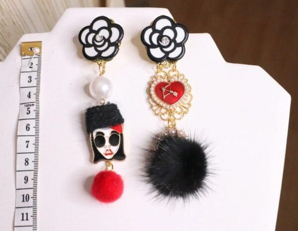 SOLD! 5117 Madame Coco Irregular Fur Fun Earrings Studs - Image 6