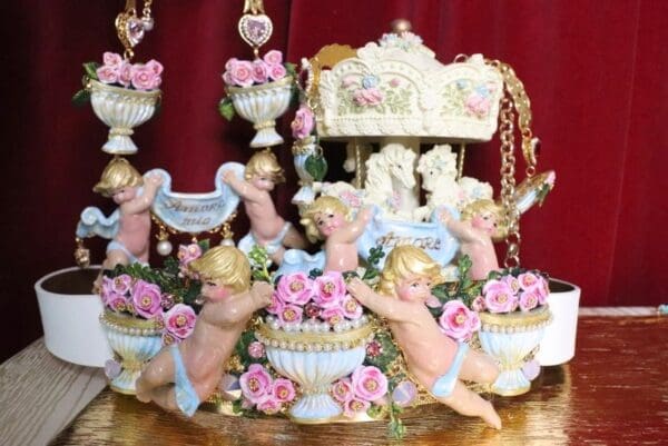 SOLD! 5129 Amore Mio Baroque Hand Painted Banner Cherubs Angels Vases Necklace - Image 8