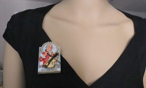 SOLD! 5131 Huge Hand Painted Wolfgang Amadeus Mozart Unique Brooch - Image 6