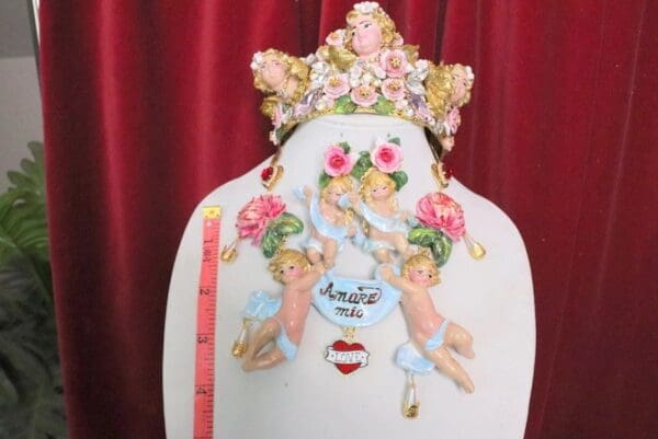SOLD! 5156 Amore Mio Baroque Hand Painted Musical Cherubs Angels Roses Necklace - Image 6