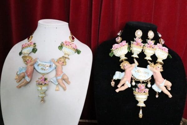 SOLD! 5171 Amore Mio Baroque Hand Painted Musical Cherubs Angels Vases Necklace - Image 8