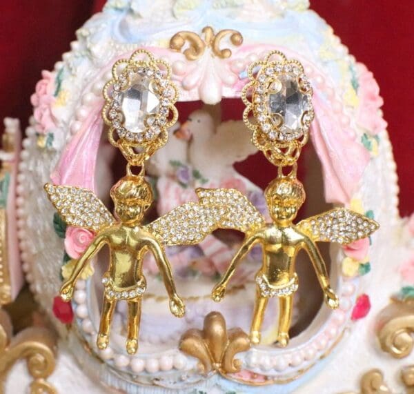 SOLD! 5217 Baroque Clear Rhinestone Wings Cherubs Earrings Studs