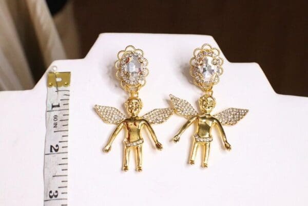 SOLD! 5217 Baroque Clear Rhinestone Wings Cherubs Earrings Studs - Image 6