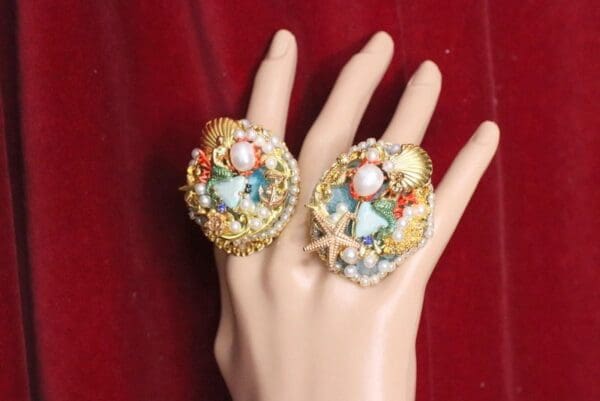 SOLD! 5220 Genuine Huge Agate Mermaid Cocktail Adjustable Ring - Image 2