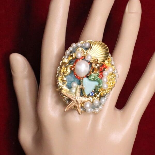 SOLD! 5220 Genuine Huge Agate Mermaid Cocktail Adjustable Ring - Image 7