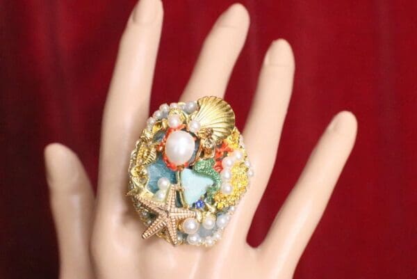 SOLD! 5220 Genuine Huge Agate Mermaid Cocktail Adjustable Ring - Image 8
