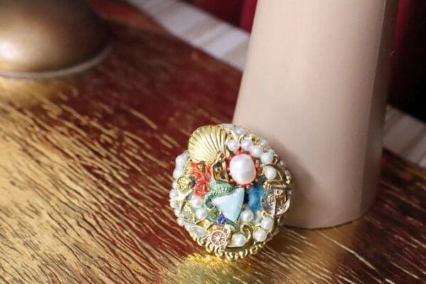 SOLD! 5220 Genuine Huge Agate Mermaid Cocktail Adjustable Ring - Image 10