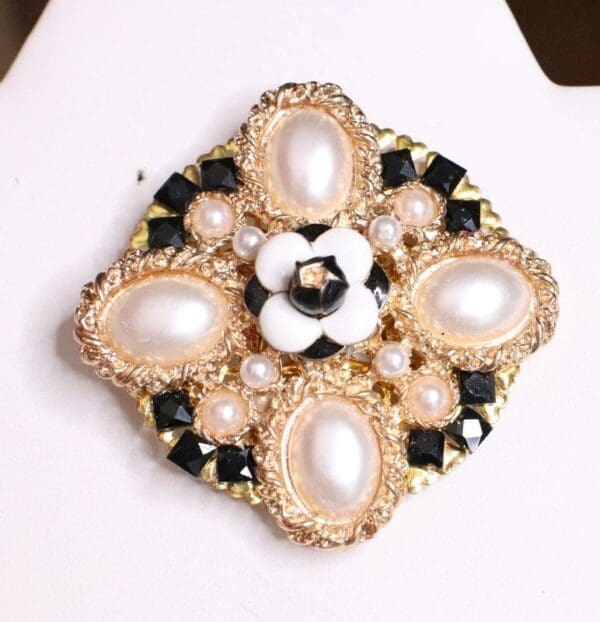 SOLD! 5240 Byzantine Madam Coco Huge Camellia PEarl Brooch - Image 6