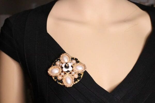 SOLD! 5240 Byzantine Madam Coco Huge Camellia PEarl Brooch - Image 5