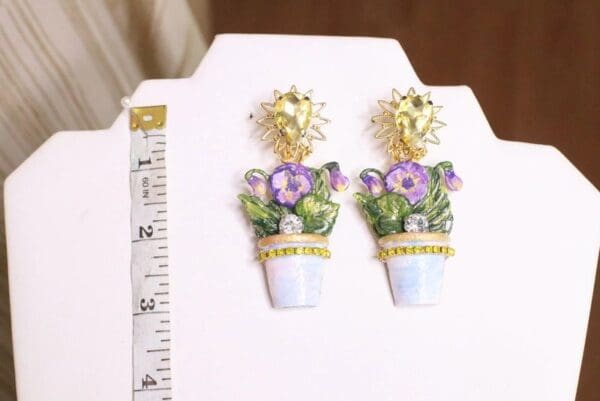 SOLD! 5351 Baroque Hand Painted Flower Pod Violet Studs Earrings - Image 6
