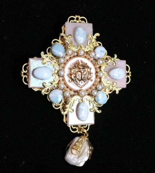 SOLD! 5367 Baroque Lilac Genuine Caribbean Larimar Quartz Iridescent Huge Brooch - Image 8