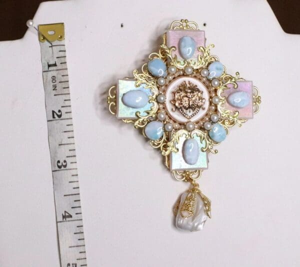 SOLD! 5367 Baroque Lilac Genuine Caribbean Larimar Quartz Iridescent Huge Brooch - Image 5
