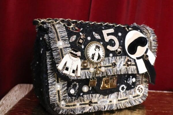 SOLD! 5395 Madam Coco Tweed Embellished Brooches Crossbody Handbag - Image 7