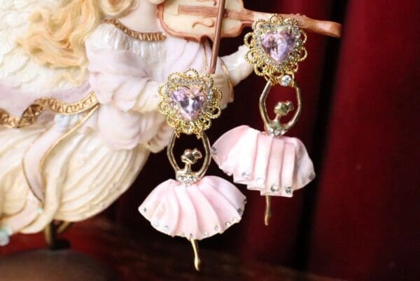 SOLD! 5406 Stunning Delicate Pink Ballerina Crystal Studs Earrings - Image 2