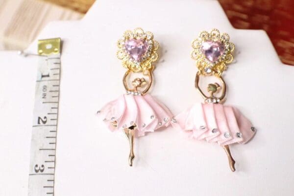 SOLD! 5406 Stunning Delicate Pink Ballerina Crystal Studs Earrings - Image 3