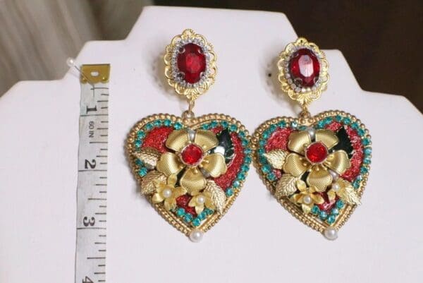 SOLD! 5408 Baroque Large Heart Gold Flower Crystal Studs Earrings - Image 4