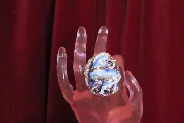 SOLD! 5409 Genuine Huge Sulemani Agate Unicorn Cocktail Adjustable Ring - Image 4