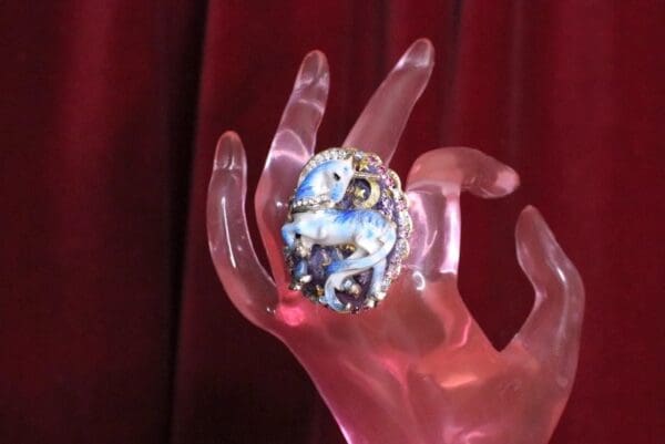 SOLD! 5409 Genuine Huge Sulemani Agate Unicorn Cocktail Adjustable Ring - Image 5