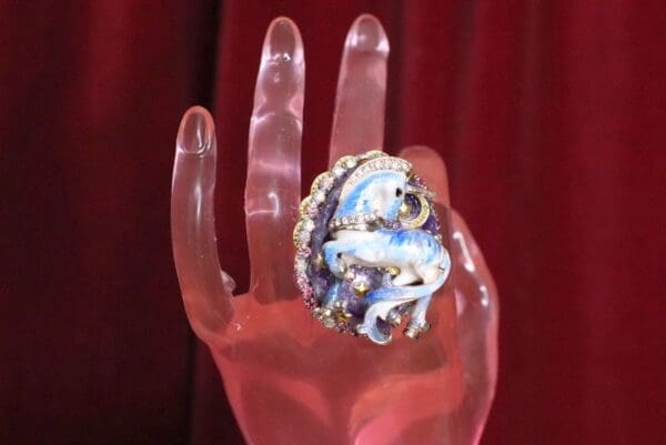 SOLD! 5409 Genuine Huge Sulemani Agate Unicorn Cocktail Adjustable Ring - Image 2