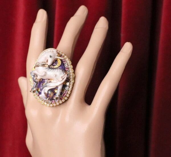 SOLD! 5410 Genuine Huge Sulemani Agate Unicorn Cocktail Adjustable Ring - Image 4
