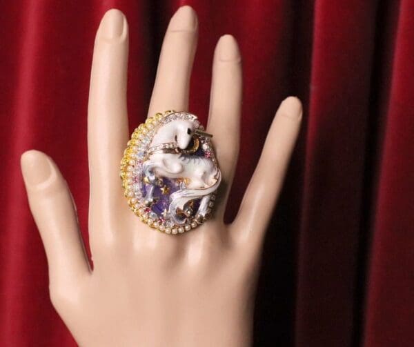 SOLD! 5410 Genuine Huge Sulemani Agate Unicorn Cocktail Adjustable Ring - Image 5