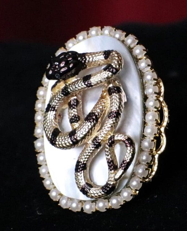 SOLD! 5413 Genuine Huge Mother OF Pearls Snake Cocktail Adjustable Ring - Image 2