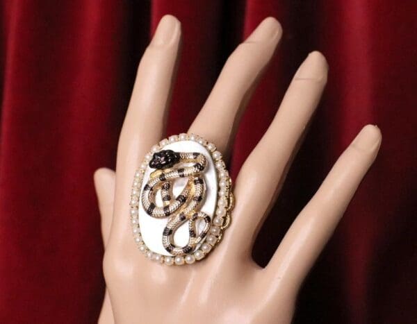 SOLD! 5413 Genuine Huge Mother OF Pearls Snake Cocktail Adjustable Ring - Image 5