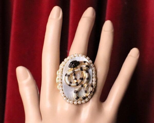 SOLD! 5413 Genuine Huge Mother OF Pearls Snake Cocktail Adjustable Ring - Image 6