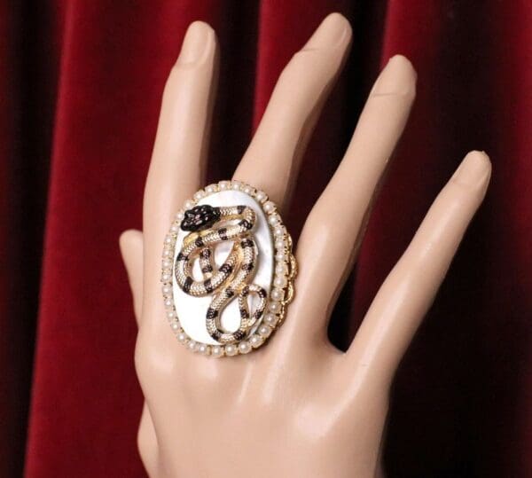 SOLD! 5413 Genuine Huge Mother OF Pearls Snake Cocktail Adjustable Ring - Image 7