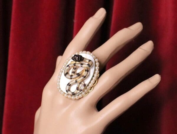 SOLD! 5413 Genuine Huge Mother OF Pearls Snake Cocktail Adjustable Ring - Image 8