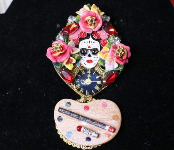 SOLD! 5416 Frida Kahlo Artist Hand Painted Enamel Huge Brooch