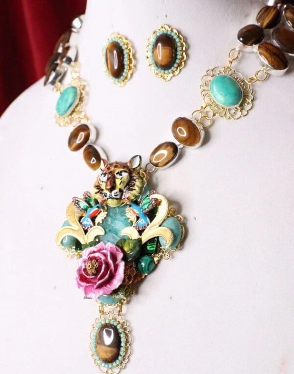 SOLD! 5418 Set Of Genuine Tiger Eye Gemstones Solar Quartz Tiger Rose l Necklace - Image 7