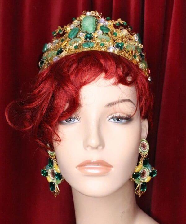 SOLD! 5419 Baroque Green Colorful Eye-Catching Cross Studs Earrings - Image 7