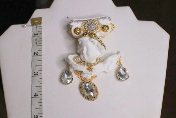 SOLD! 5441 Baroque Chubby White Cherub Roman Column Massive Brooch - Image 5